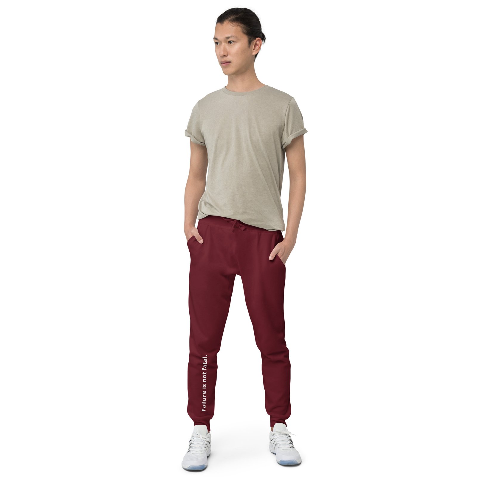 unisex-fleece-sweatpants-maroon-front-63e2778d84b66.jpg